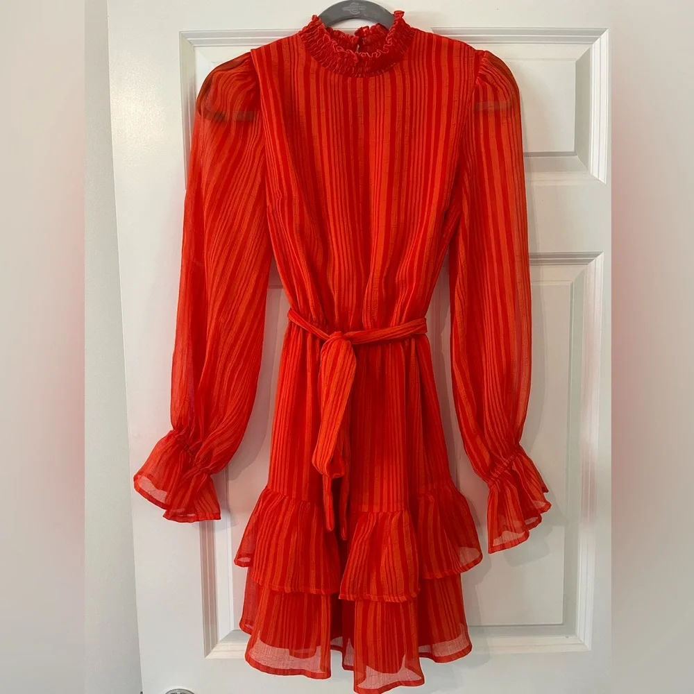 Orange Striped Ruffle Dress - Picture 2 of 5